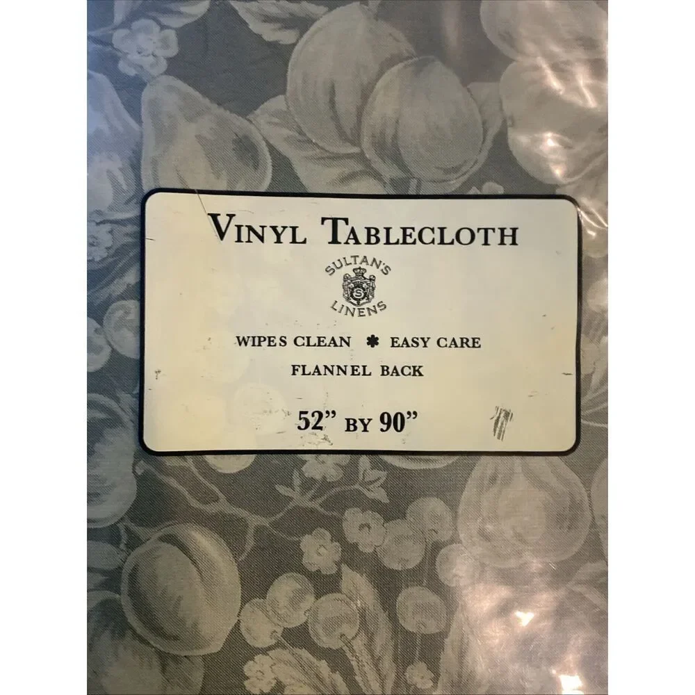 Sultan’s Linens Vinyl Tablecloth 52” x 90” Green Fruit Floral Flannel Back NEW